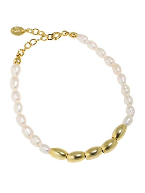 18K Gold 925 Sterling Silver Freshwater Pearl Water Drop Vintage Beaded Bracelet