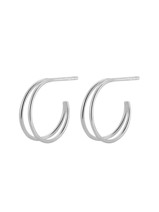 White gold double-layer line earrings 925 Sterling Silver Geometric Minimalist Stud Earring