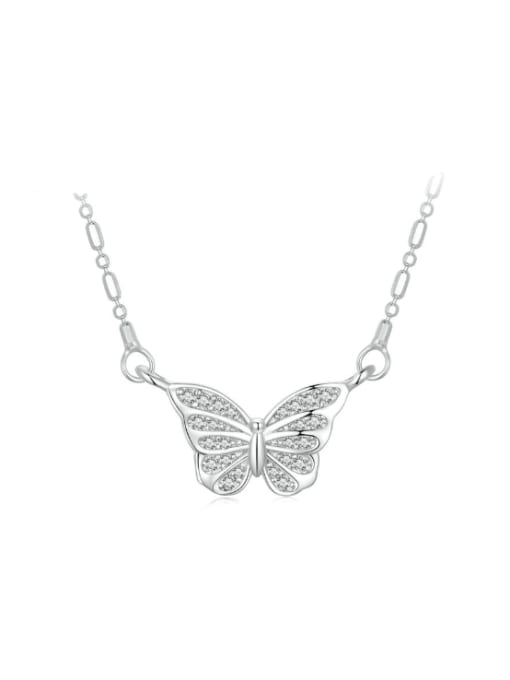 BSN352 925 Sterling Silver Cubic Zirconia Butterfly Dainty Necklace