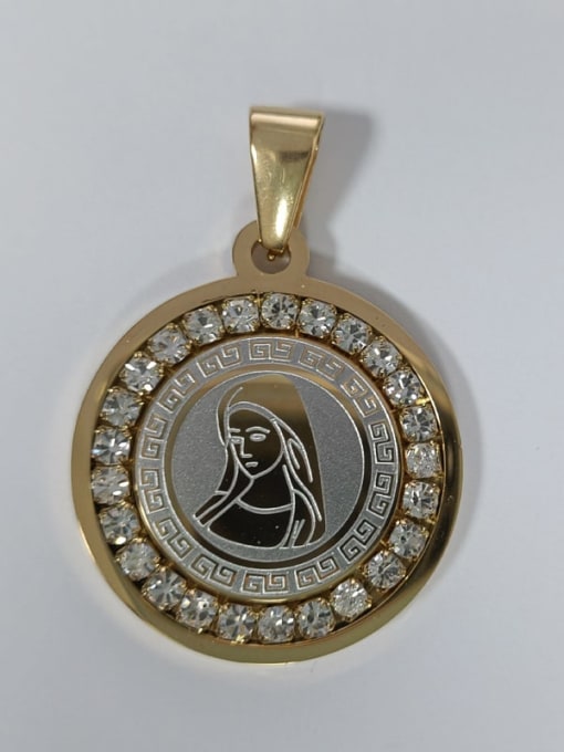 Gold pendant+chain Titanium Steel Rhinestone Geometric Hip Hop Necklace