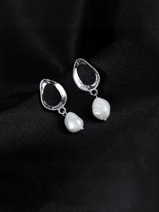 ES2083 【 Platinum 】 925 Sterling Silver Imitation Pearl Geometric Minimalist Drop Earring