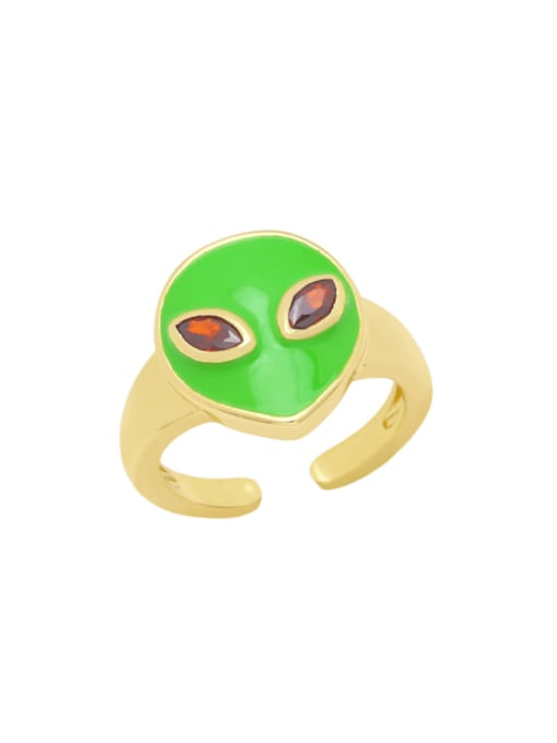 green Brass Enamel Alien Cute Band Ring