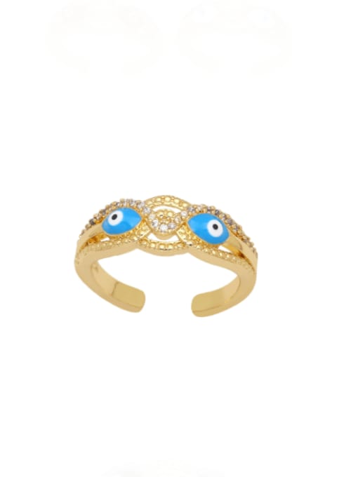 blue Brass Enamel Cubic Zirconia Evil Eye Vintage Band Ring