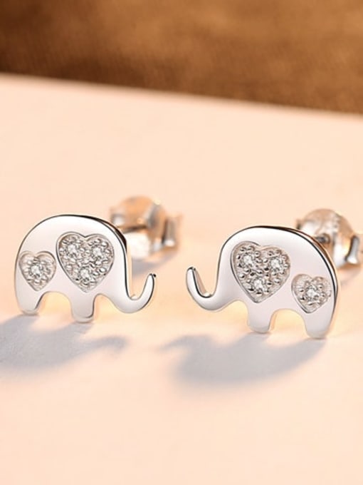 Platinum 16I09 925 Sterling Silver Rhinestone Elephant Cute Stud Earring