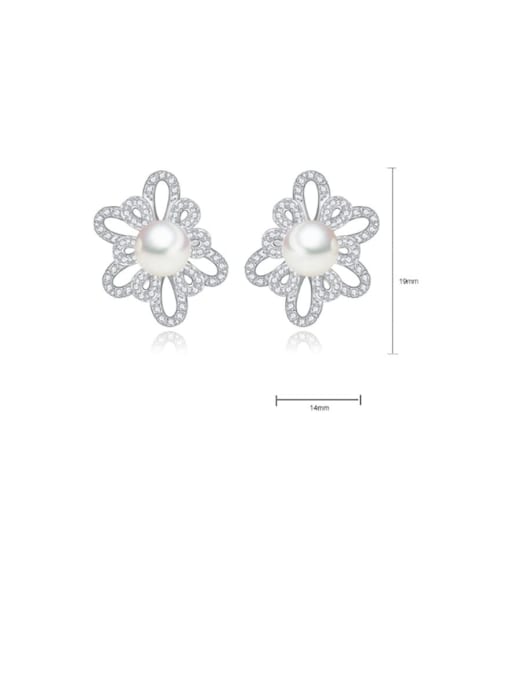 BLING SU Copper Cubic Zirconia Flower Dainty Stud Earring 2