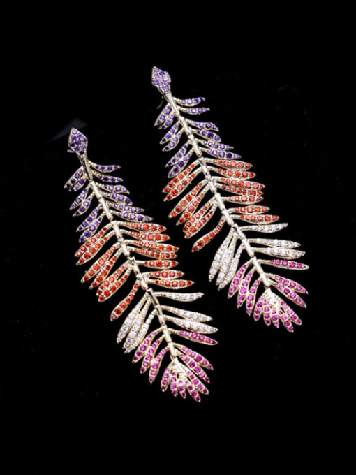 Golden zirconium Brass Cubic Zirconia Leaf Bohemia Cluster Earring