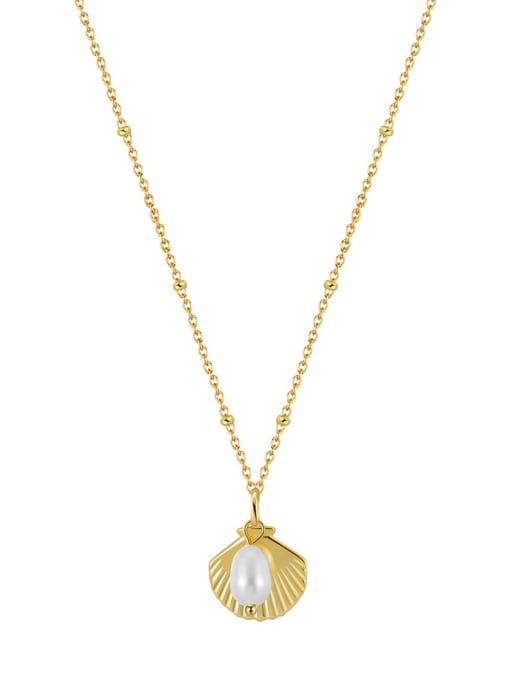 RINNTIN 925 Sterling Silver Imitation Pearl Geometric Trend Necklace 0