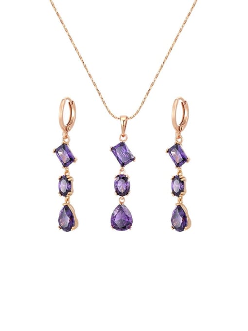 Elegant purple (suit) Alloy  Crystal Water Drop  Red Earring and Necklace Set
