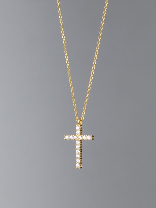 Rosh 925 Sterling Silver Cubic Zirconia Cross Minimalist Regligious Necklace 0