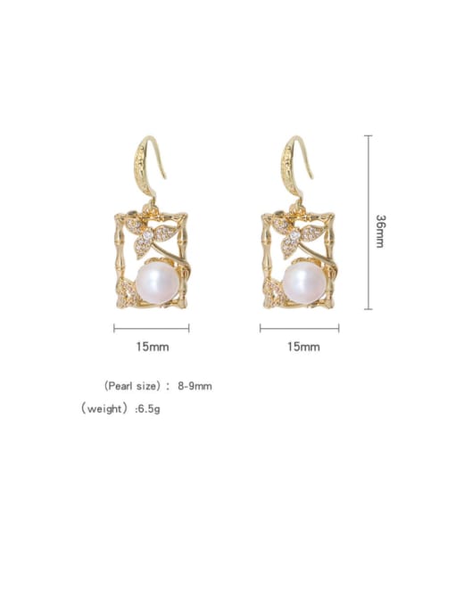 Fresh water pearl ear hook Brass Freshwater Pearl Geometric Vintage Hook Earring
