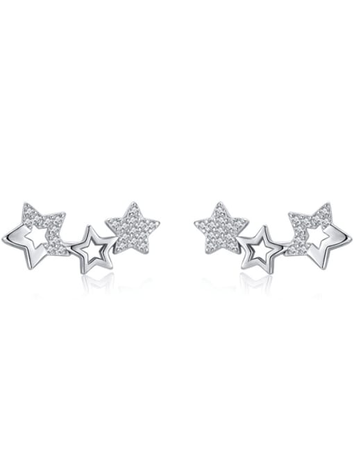 MODN 925 Sterling Silver Cubic Zirconia Five-pointed star Minimalist Stud Earring 0