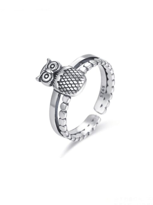 Boomer Cat 925 Sterling Silver With Antique Silver Plated Vintage Owl Rings 0