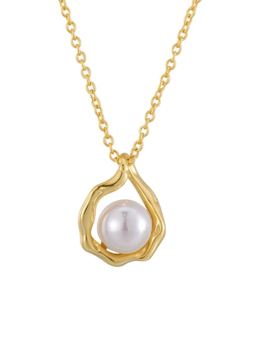Golden hollow water droplet 925 Sterling Silver Imitation Pearl Geometric Vintage Necklace