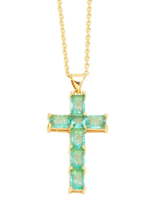 green Brass Cubic Zirconia Cross Minimalist Regligious Necklace