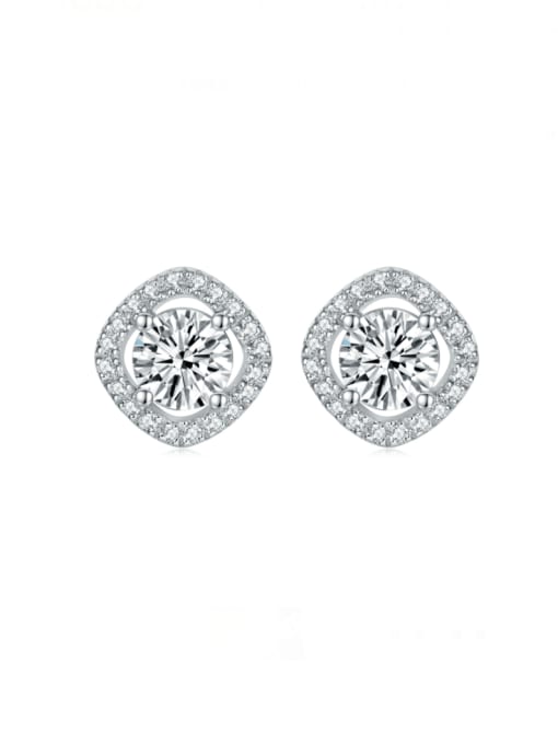platinum 925 Sterling Silver Cubic Zirconia Square Dainty Stud Earring