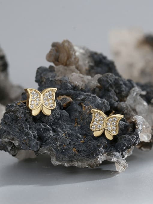 CHARME Brass Cubic Zirconia Butterfly Vintage Stud Earring 2