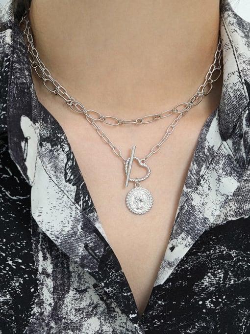 DAKA 925 Sterling Silver Hollow Heart Vintage Pendant Necklace 2