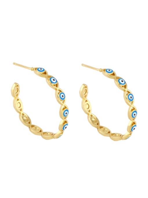 Light blue Brass Cubic Zirconia Enamel Evil Eye Vintage Stud Earring