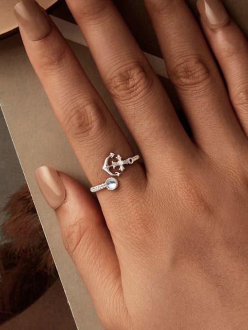 Jare 925 Sterling Silver Anchor Minimalist Band Ring 1