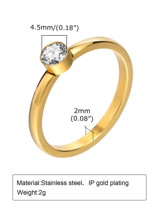 golden Stainless steel Rhinestone Geometric Minimalist Band Ring