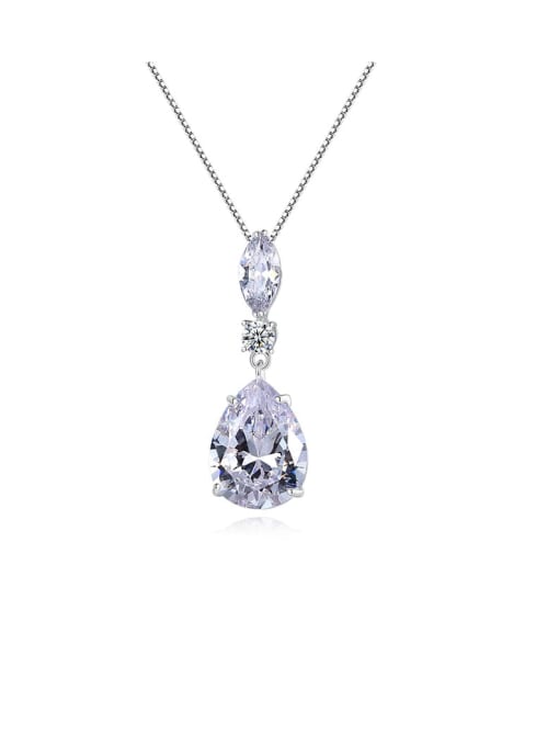 BLING SU Copper Cubic Zirconia White Water drops Necklace 0