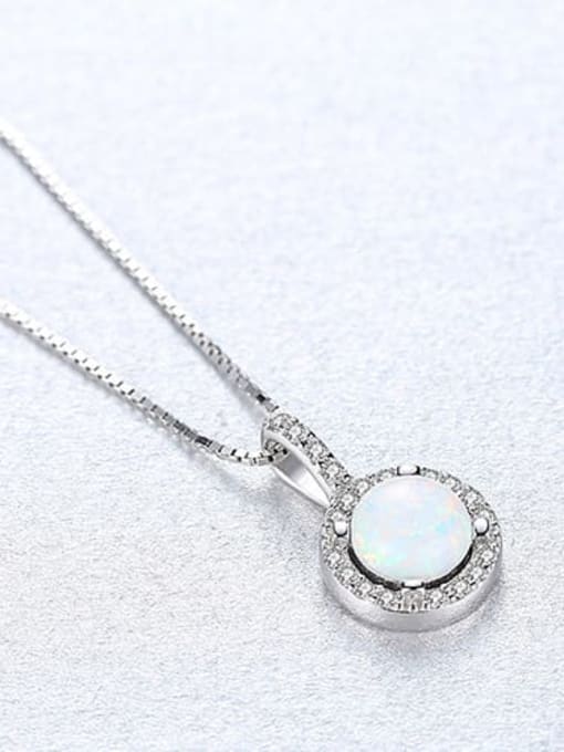 CCUI 925 Sterling Silver Opal Simple round pendant Necklace 1