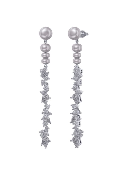 RINNTIN 925 Sterling Silver Imitation Pearl Tassel Minimalist Threader Earring