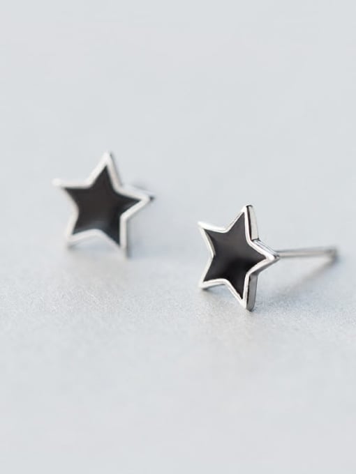 Rosh 925 Sterling Silver Black Enamel Star Minimalist Stud Earring 1