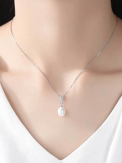 CCUI 925 Sterling Silver Freshwater Pearl Simple pendant  Necklace 1