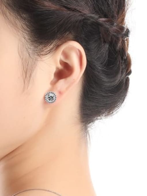 BLING SU Copper Cubic Zirconia  Minimalist Round Stud Earring 1