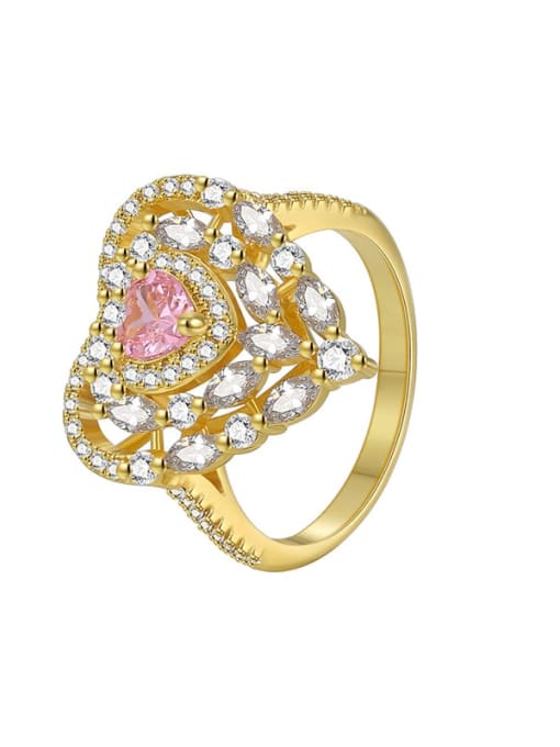 Gold Heart Zircon Ring Brass Cubic Zirconia Heart Dainty Band Ring