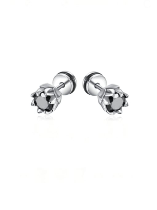 758 Black Diamond Steel Earrings Stainless steel Cubic Zirconia Geometric Vintage Stud Earring