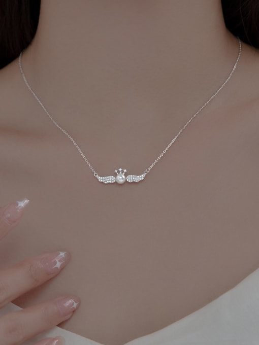 Rosh 925 Sterling Silver Cubic Zirconia Wing Minimalist Necklace 2