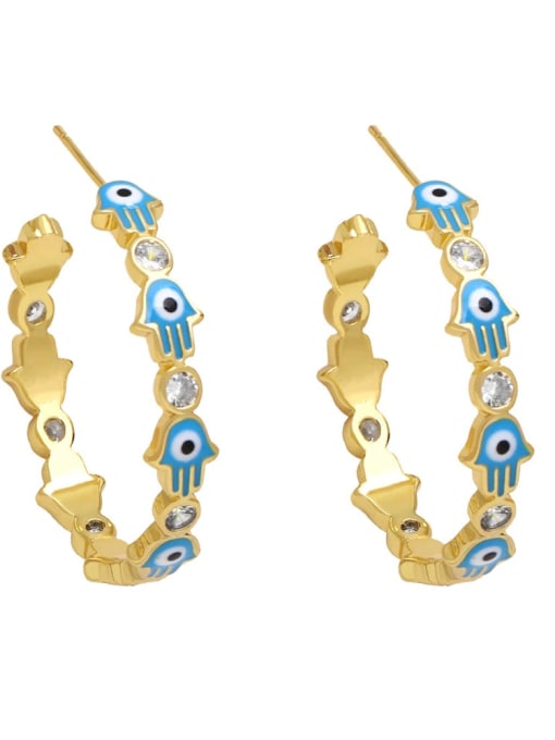 Light Blue Brass Enamel Evil Eye Minimalist Huggie Earring