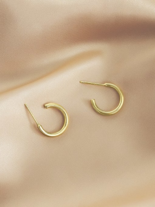 ES1944 15MM 【 Gold 】 925 Sterling Silver Geometric Minimalist Hoop Earring