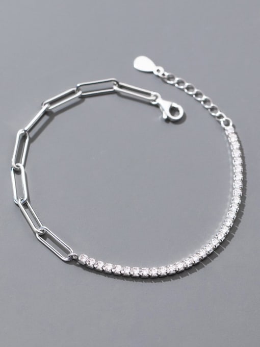 Rosh 925 Sterling Silver Cubic Zirconia Geometric Minimalist Link Bracelet 0