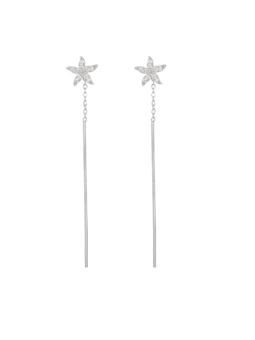 ES410 【 Platinum 】 925 Sterling Silver Cubic Zirconia Star Minimalist Threader Earring