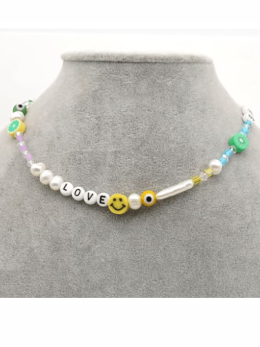 MMBEADS Stainless steel Freshwater Pearl Multi Color Enamel Smiley Bohemia Necklace 2