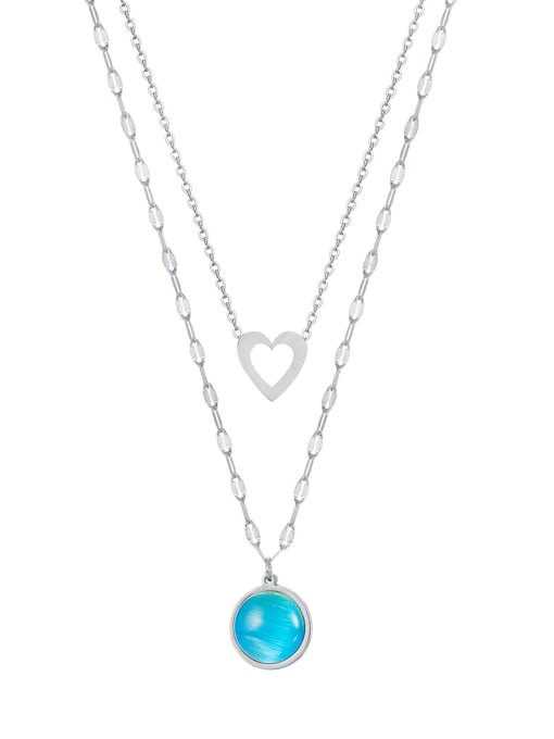 2040 Steel Necklace Titanium Steel Turquoise Heart Minimalist Multi Strand Necklace