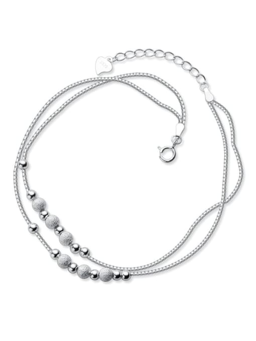 Rosh 925 Sterling Silver Round beads double anklet