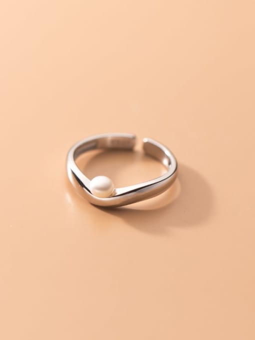 Rosh 925 Sterling Silver Imitation Pearl Round Minimalist Band Ring 1