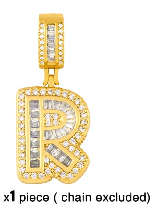 R (without chain) Brass Letter  Cubic Zirconia Vintage Pendant