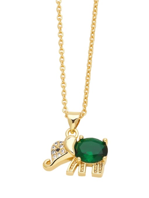 green Brass Cubic Zirconia Elephant Cute Necklace