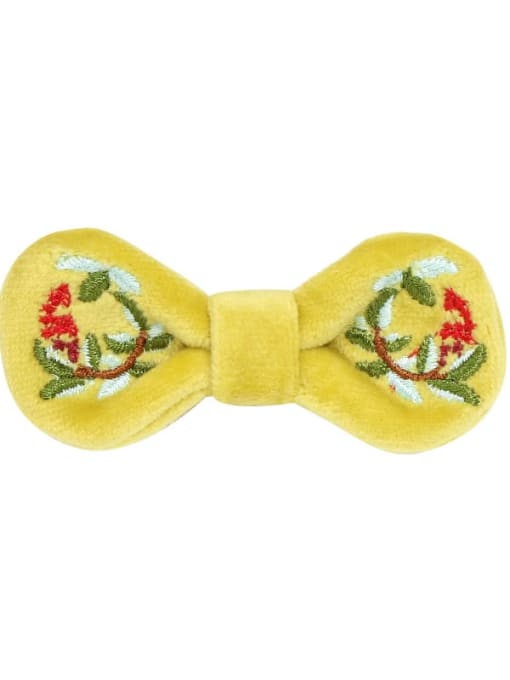 6 celery yellow velvet and red Alloy  Fabric Cute Bowknot Hair Barrette
