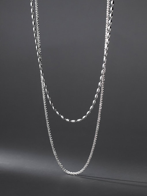 Silver 925 Sterling Silver Bead Round Minimalist Multi Strand Necklace