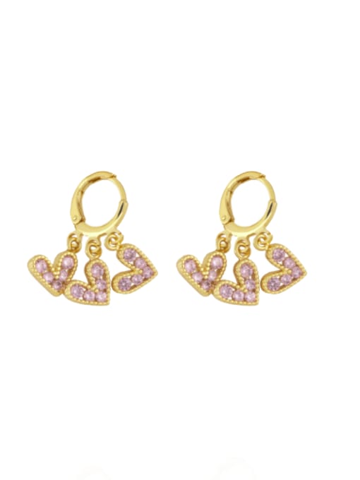 Pink Brass Cubic Zirconia Heart Vintage Huggie Earring