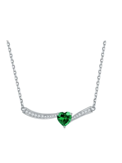 green 925 Sterling Silver Cubic Zirconia Heart Minimalist Necklace