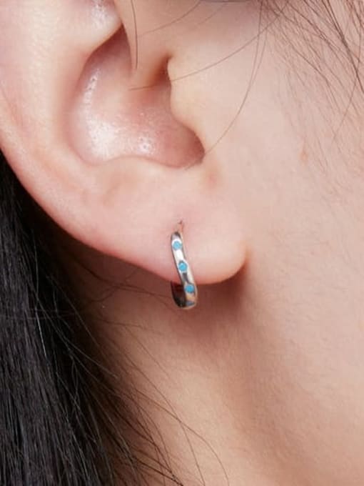 Jare 925 Sterling Silver Turquoise Geometric Minimalist Huggie Earring 1