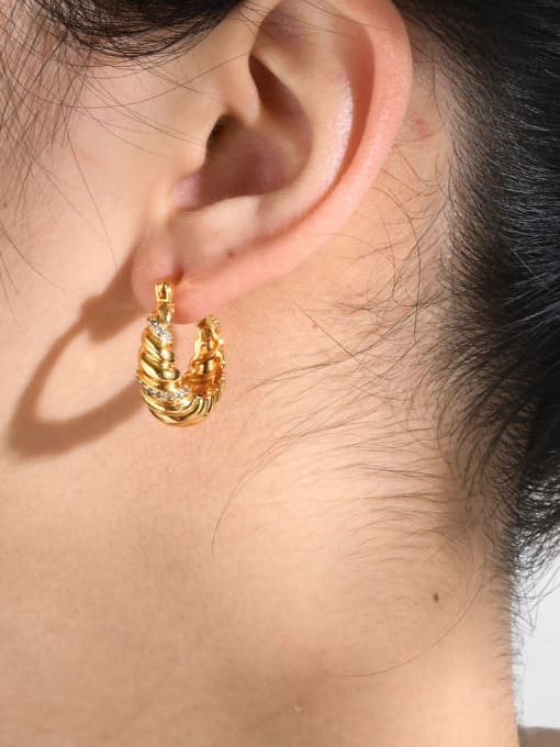 CONG Brass Rhinestone Geometric Minimalist Huggie Earring 1