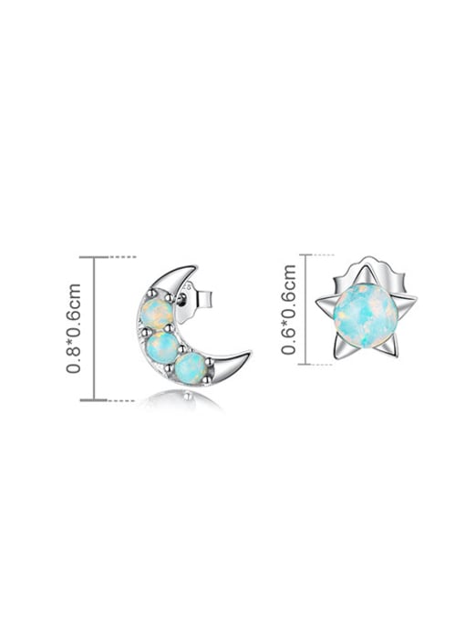 Brilliant Star Moon BSE557 925 Sterling Silver Opal Cross Vintage Stud Earring